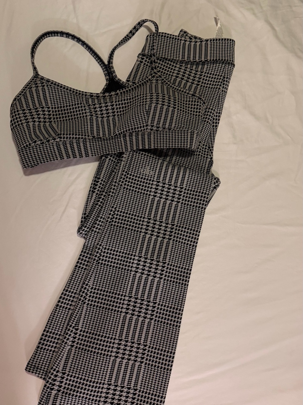 ALO Yoga Black and White Plaid Flare Jumpsuit Set